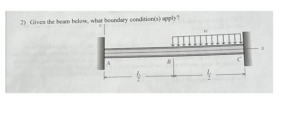 2) Given the beam below, what boundary condition(s) apply?
A
L
12
B
W
183
L2
C
X