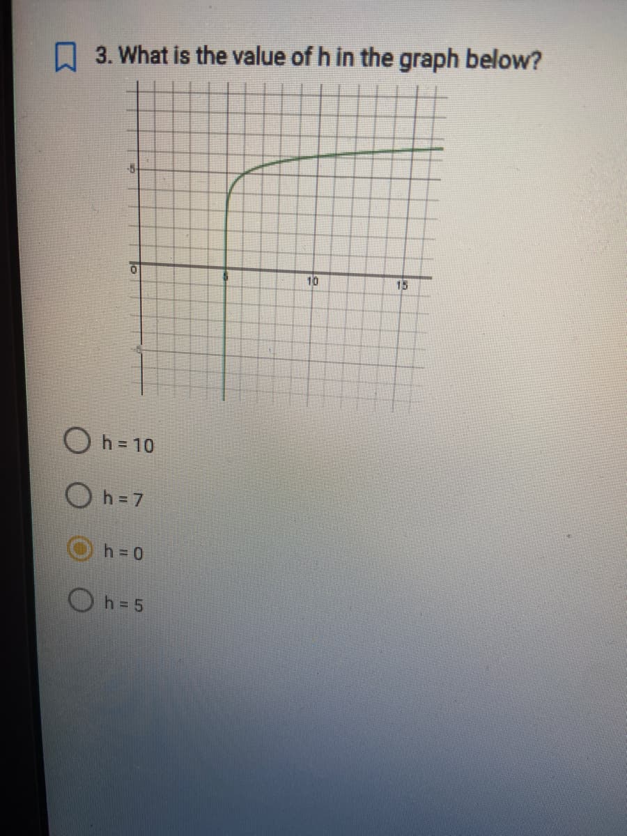 3. What is the value of h in the graph below?
5
Oh=10
Oh=7
h=0
h=5
10
5