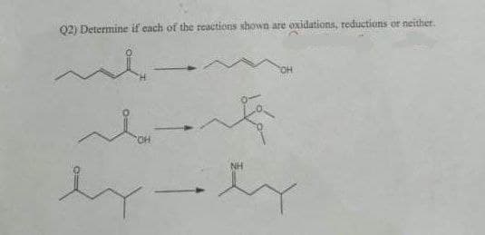 Q2) Determine if each of the reactions shown are oxidations, reductions or neither.
NH
ey
