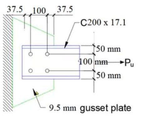 37.5 100 37.5
C200 x 17.1
'50 mm
100 mm
→Pu
50 mm
9.5 mm gusset plate
