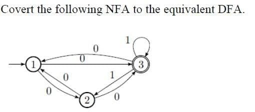 Covert the following NFA to the equivalent DFA.
0
0
0
2
0
1
0
3