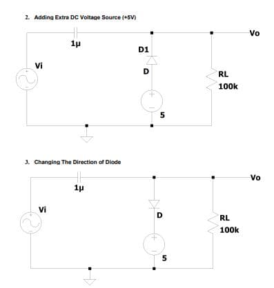 2. Adding Extra DC Voltage Source (+5V)
Vo
1p
D1
Vi
D
RL
100k
3. Changing The Direction of Diode
Vo
1p
Vi
D
RL
100k
5
5.
