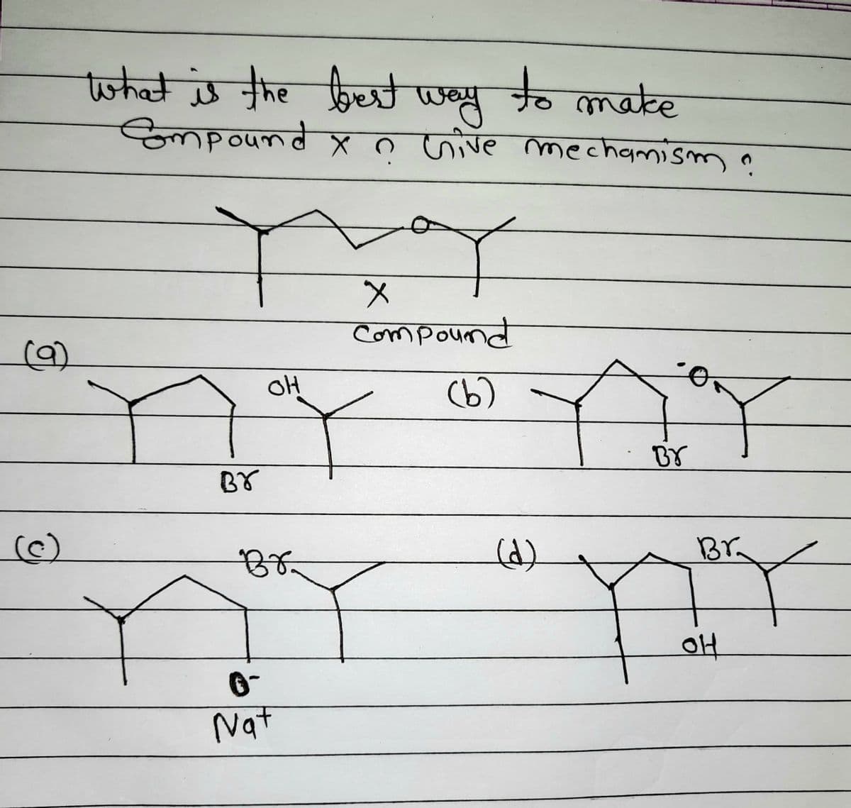 what is the foet
फ्रिच्छे
way
to make
Smpound X o wive mechamismn
compound
(9)
oH
(b)
BY
BY
(c)
(d)
Br
Nat
