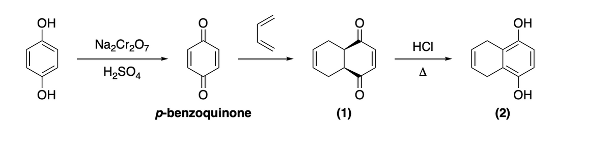 ОН
ОН
Na2Cr2O7
H₂SO4
p-benzoquinone
HCI
фа
(1)
(2)
ОН
ОН