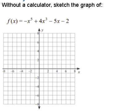 Without a calculator, sketch the graph of:
f(x) =-x* + 4x³ – 5x – 2
