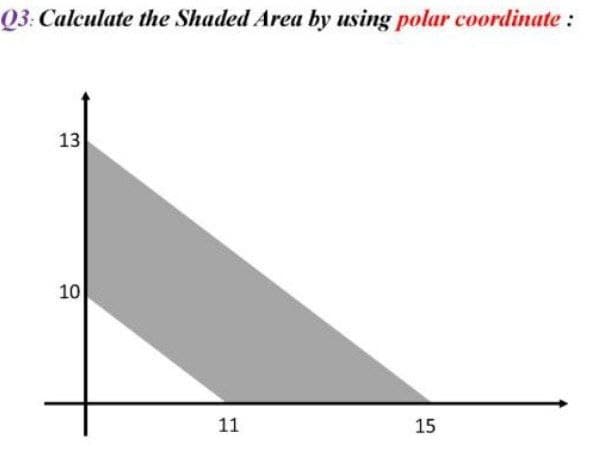 Q3: Calculate the Shaded Area by using polar coordinate:
13
10
11
15
