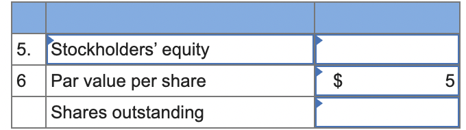 5.
6
Stockholders' equity
Par value per share
Shares outstanding
$
5