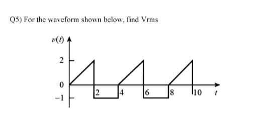 Q5) For the waveform shown below, find Vrms
v(1)
2
2
6
8
l10
-1
