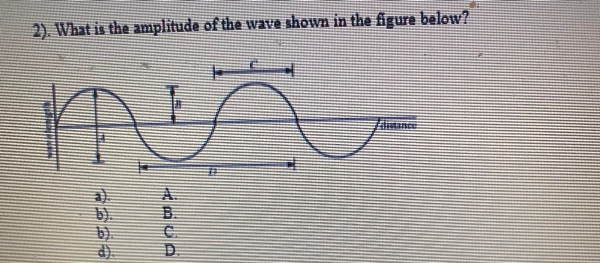2). What is the amplitude of the wave shown in the figure below?
b).
b).
d).
A.
B.
C.
D.
