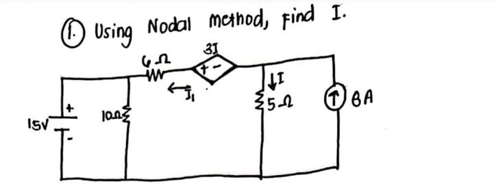 ISV
Using Nodal method, find I.
31
100²
www
LI
{5-22
BA