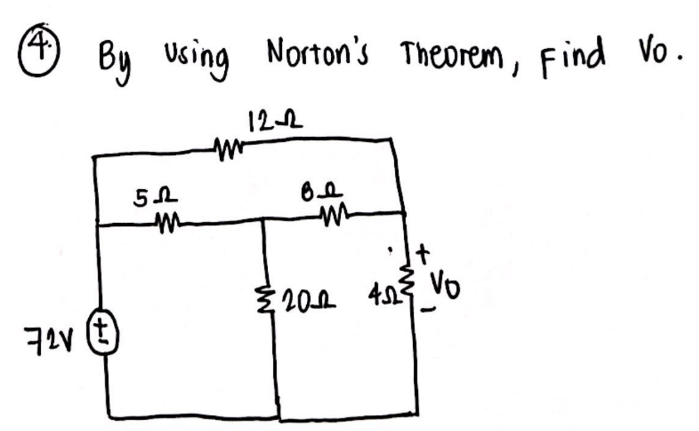 (4.
72V
By using Norton's Theorem, Find Vo.
12-2
5R
m
w
Be
m
+
2022 452²² Vo