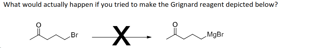 What would actually happen if you tried to make the Grignard reagent depicted below?
Br
X.
MgBr