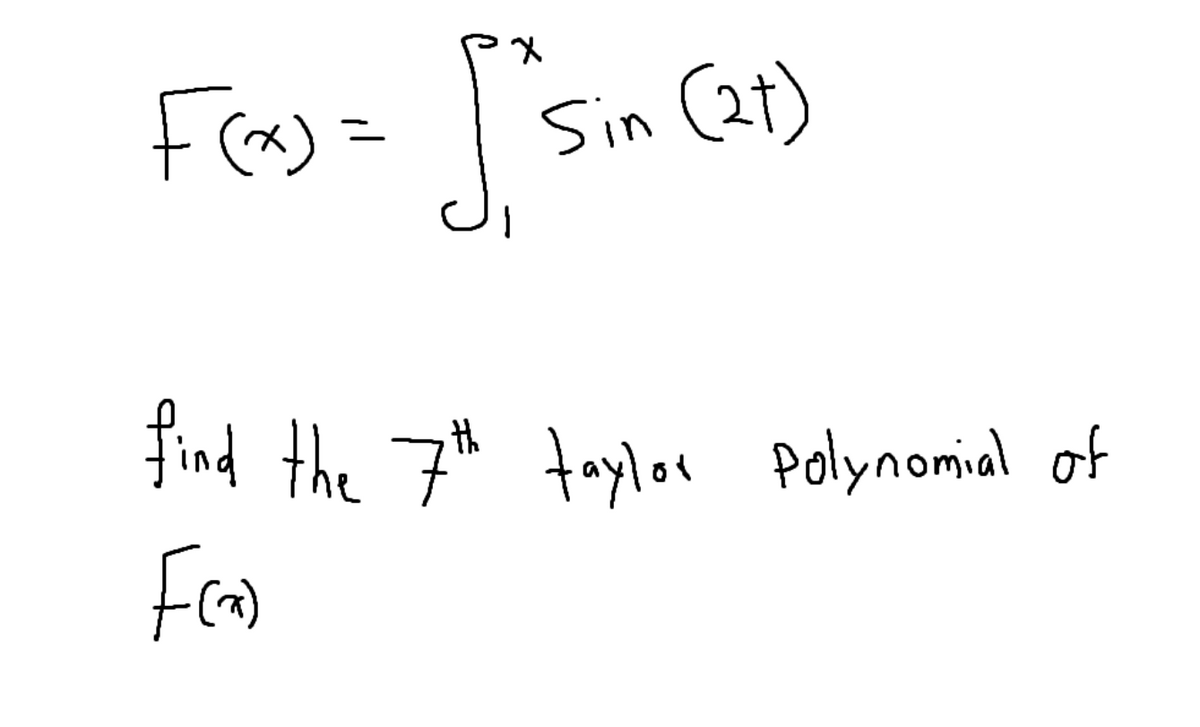 Fra) =
Sin (2t)
Find the 7h taylon Polynomial of
