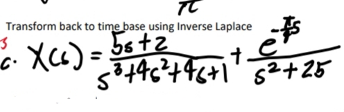 70
Transform back to time base using Inverse Laplace
3
55+2
ở xa) - 50t2
=
3446244641
S
-
5²+25