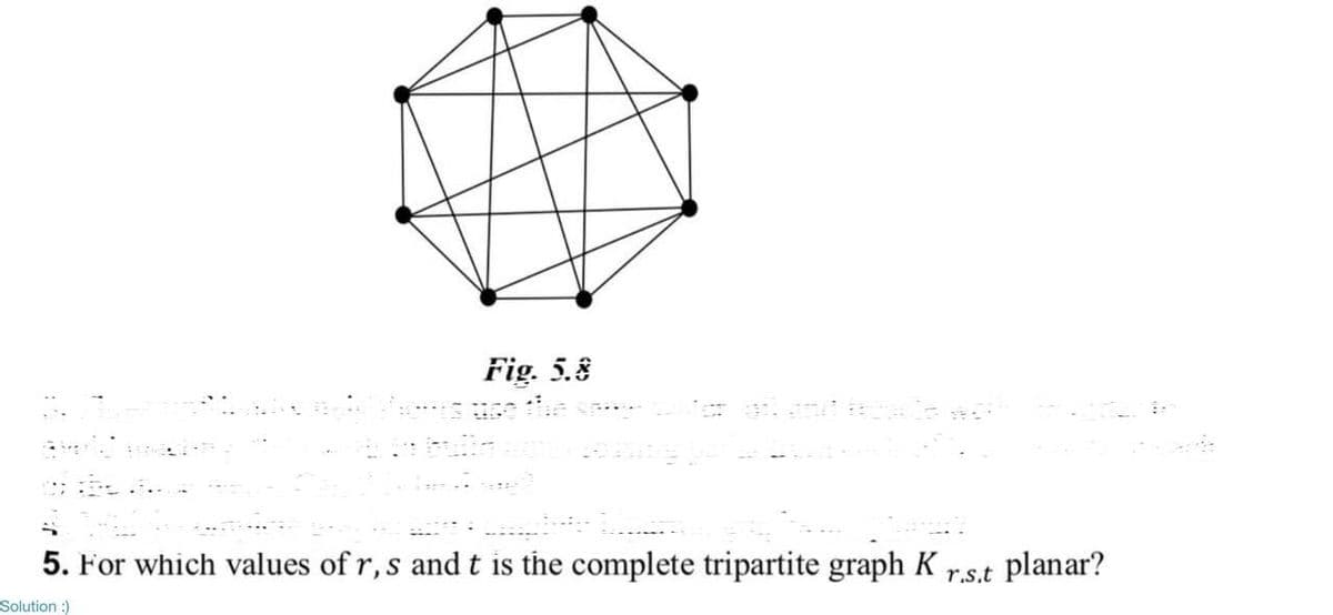 Fig. 5.8
5. For which values of r,s and t is the complete tripartite graph K
planar?
r.s.t
Solution :)
