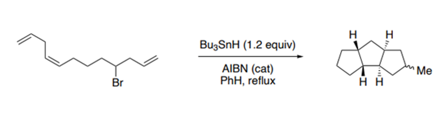 Br
Bu3SnH (1.2 equiv)
AIBN (cat)
PhH, reflux
H
HH
H
Me