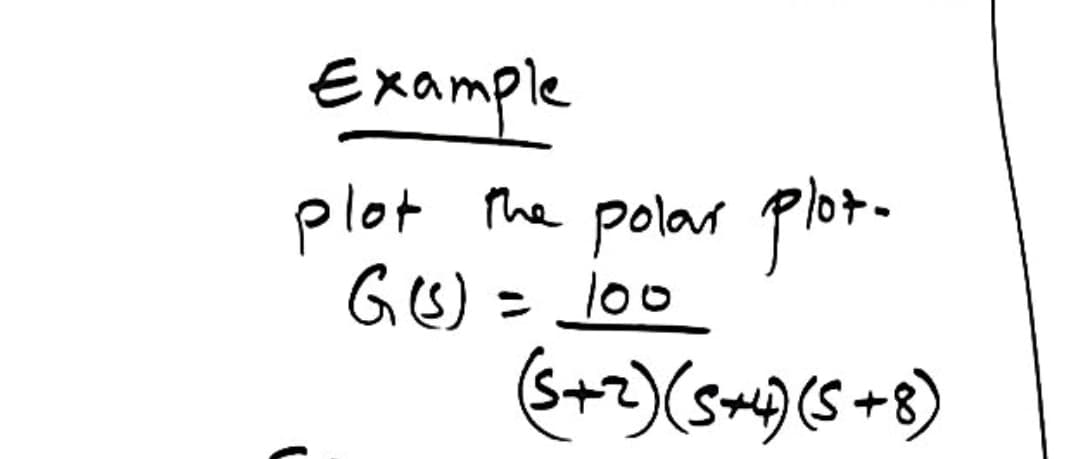 Example
plot the polar plot-
G(s) = 100
(5+2) (5+4) (5+8)
L