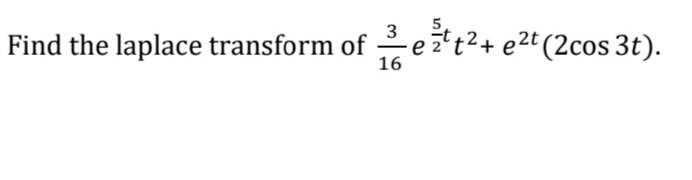 3
Find the laplace transform of et²+ e²t (2cos 3t).
16