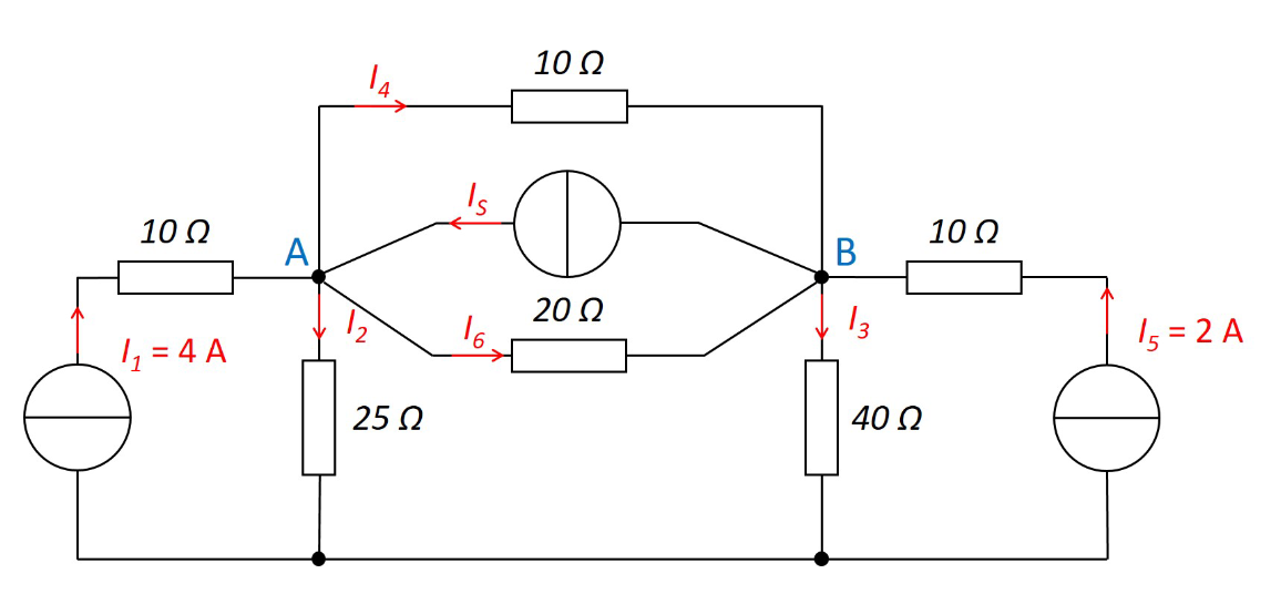 10 Ω
|= 4 A
A
25 Ω
Is
16.
10 Ω
O
20 Ω
B
13
40 Ω
10 Ω
I5 = 2 A