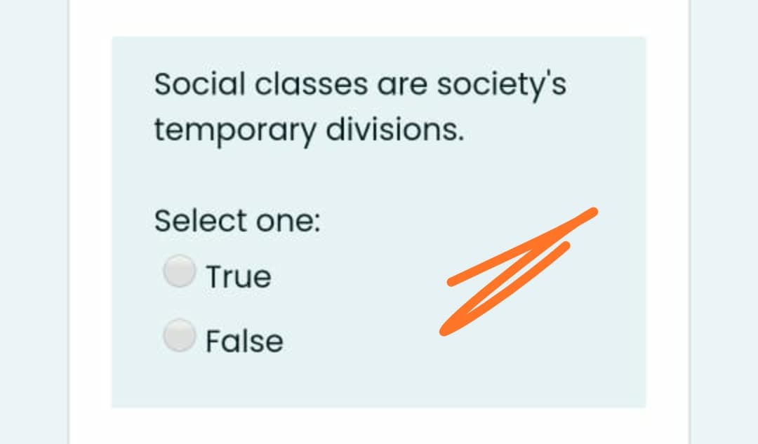 Social classes are society's
temporary divisions.
Select one:
True
False
