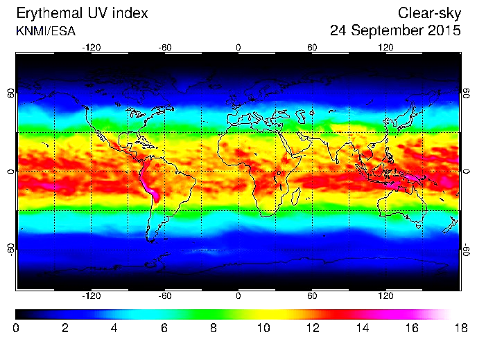 0
Erythemal UV index
KNMI/ESA
O
------------.....
----------…
2
-120
-120
4
-60
-60
6
8
0
CASE
0
10
60
60
12
Clear-sky
24 September 2015
120
14
120
16
60
-60
18