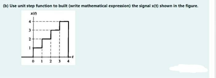 (b) Use unit step function to built (write mathematical expression) the signal x(t) shown in the figure.
x()
3
0 1 2 3
2.
