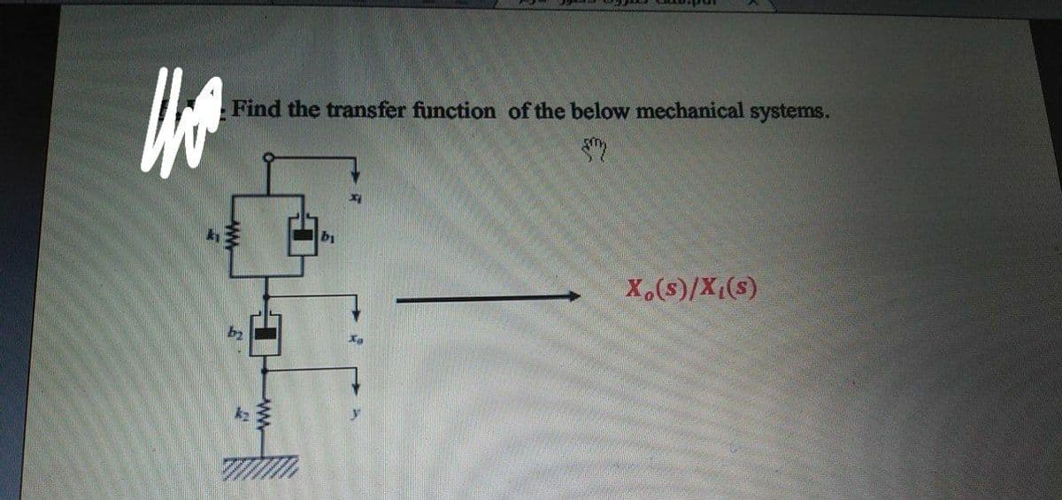 Find the transfer function of the below mechanical systems.
X,(s)/X;(s)
