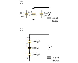 (a)
a
10.0 20.0
30.0
Signal
device
(b)
10.0 F
20.0 uF
30.0 uF
Signal
device
