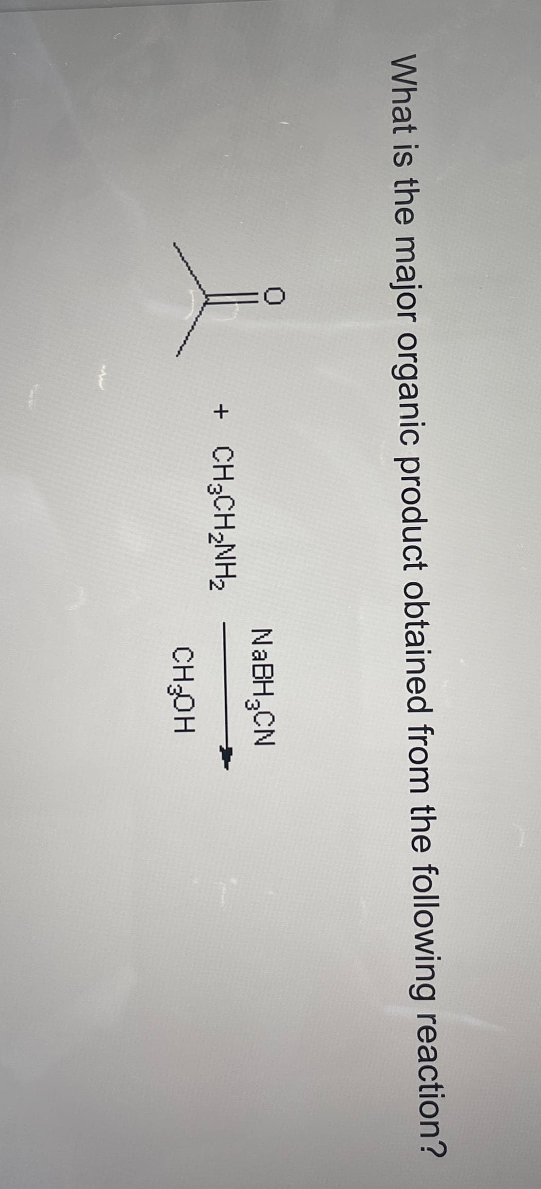 What is the major organic product obtained from the following reaction?
i
+ CH3CH2NH2
NaBH₂CN
CH₂OH