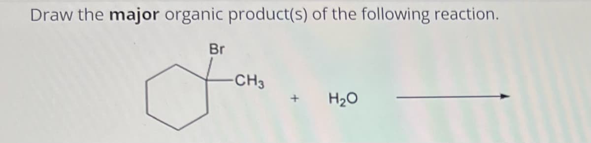 Draw the major organic product(s) of the following reaction.
Br
-CH3
H₂O