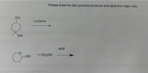 OH
OH
-OH
oxidation
Please draw the two possible products and lable the major one.
+ CH₂OH
acid