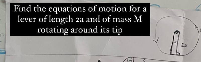 Find the equations of motion for a
lever of length 2a and of mass M
rotating around its tip
A
20