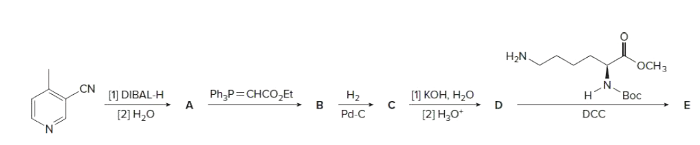 H2N.
ОСН3
N.
Bọc
н
[1] DIBAL-H
[2] H2O
На
[1] КОН, Н-О
[2] H;0*
CN
Ph;P=CHCO,Et
Pd-C
DCC
N.
