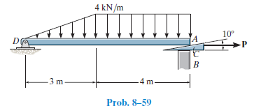 4 kN/m
10°
DA
-P
3 m
4 m-
Prob. 8–59
