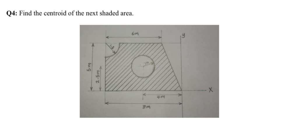 Q4: Find the centroid of the next shaded area.
ша
mg. T
1.5
6m
8m
4m
X