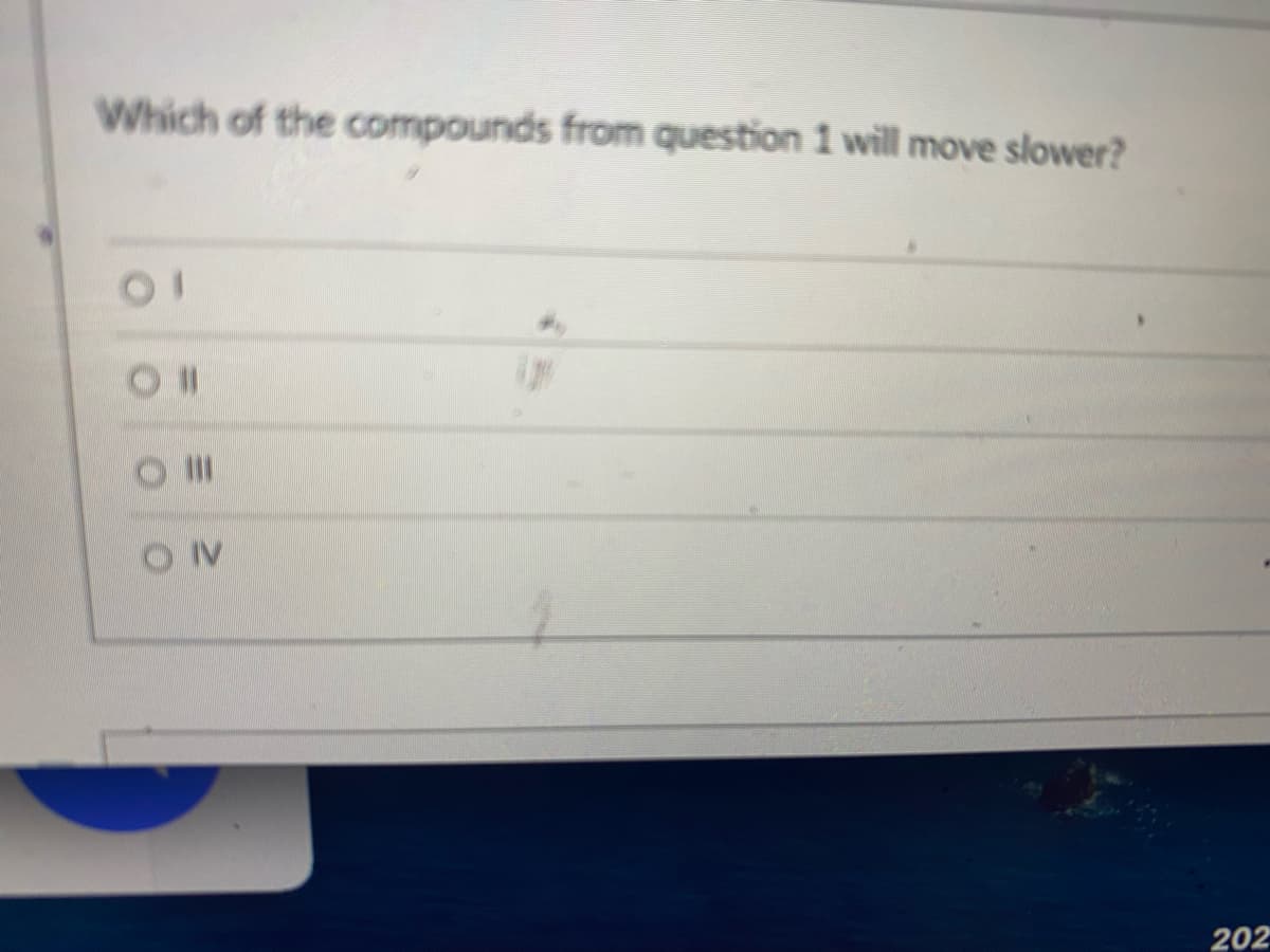 Which of the compounds from question 1 will move slower?
202
