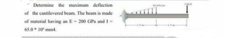 Determine the maximum
deflection
of the cantilevered beam. The beam is made
of material having an E 200 GPa and I
W
65.0*10 mm4.
30LN/