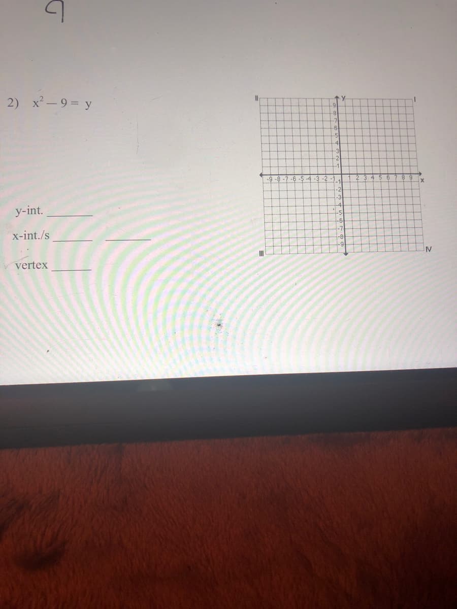 2) x-9= y
-9
у-int.
x-int./s
vertex
