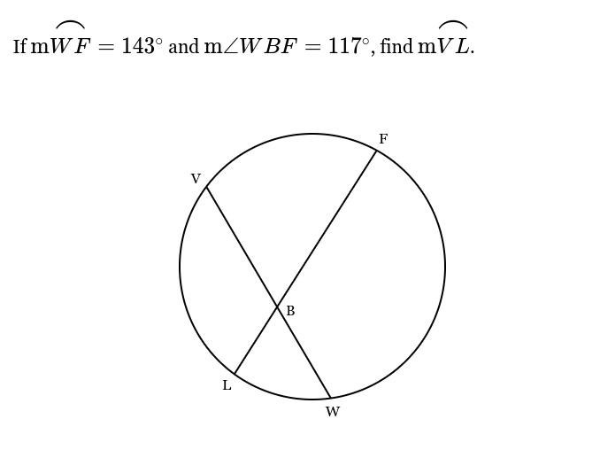 If mWF
=
143° and m/WBF = 117°, find mV L.
B
L
W
F