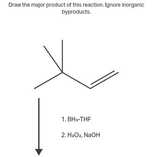 Draw the major product of this reaction. Ignore inorganic
byproducts.
1. BH3-THF
2. H2O2, NaOH