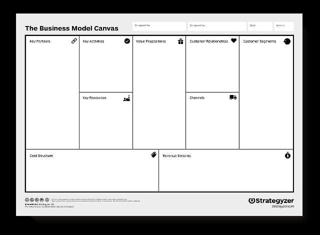 The Business Model Canvas
e Key Actiites
value Fropcstions
Key Portners
Customer Relationshios
Customer Segments
Key Rascurces
Charrels
Cost Structure
Ricvenua Strasn
Ostrategyzer
stratogs2r.com
