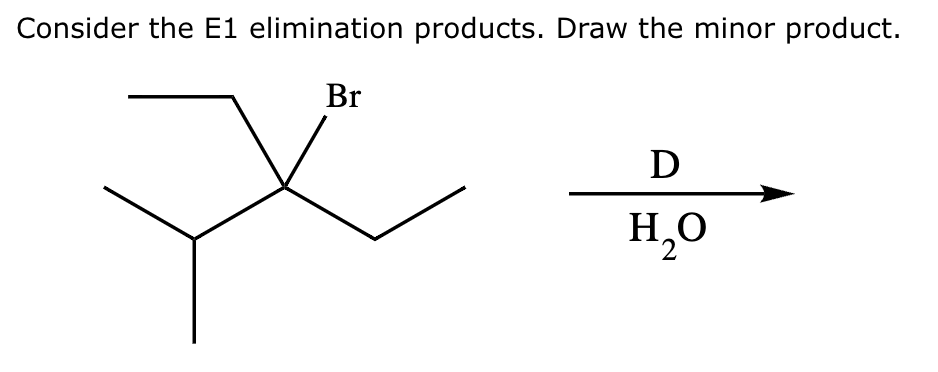 Consider the E1 elimination products. Draw the minor product.
Br
Ꭰ
H₂O