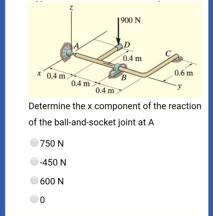 Determine the x component of the reaction
of the ball-and-socket joint at A
