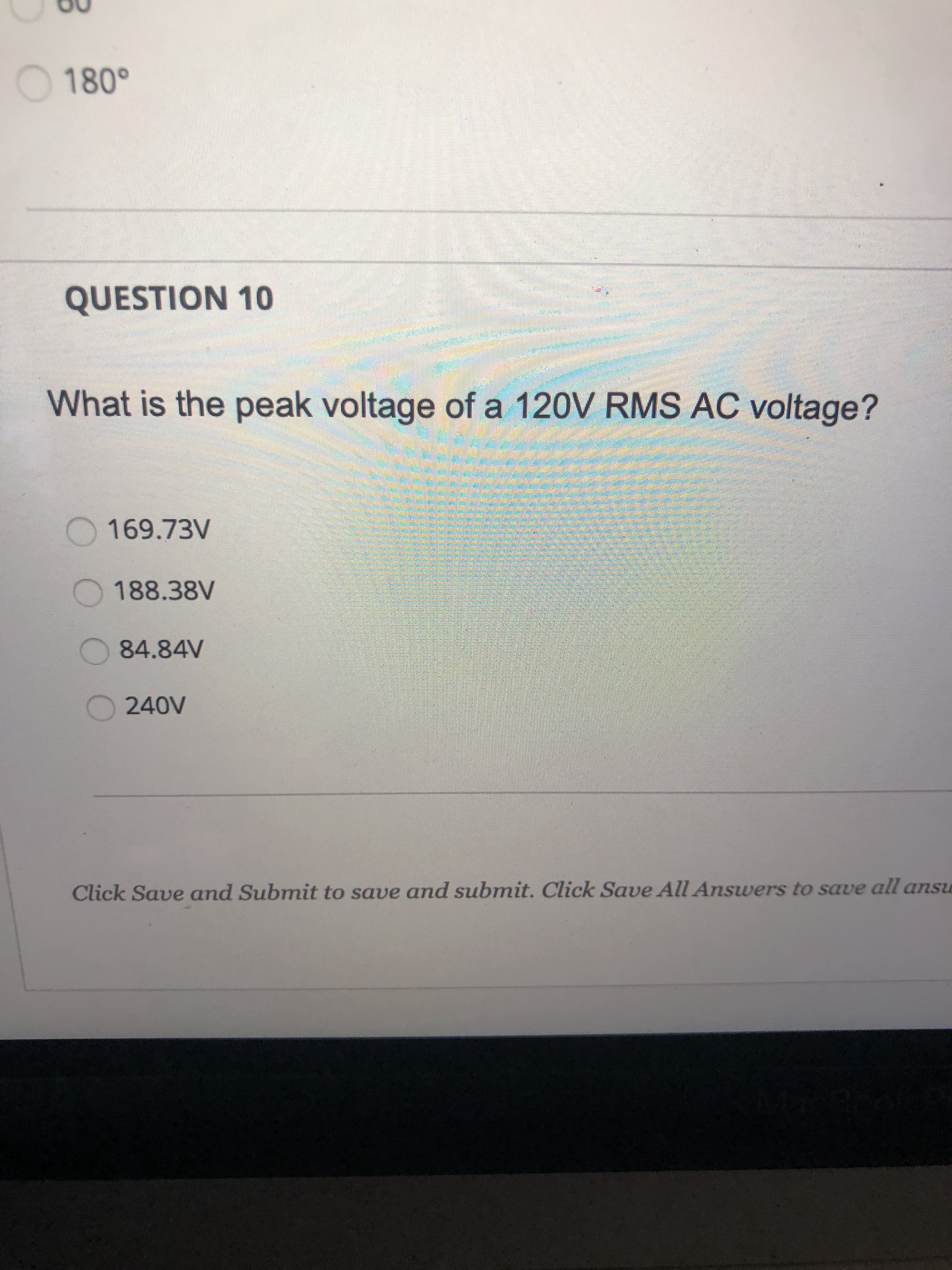 What is the peak voltage of a 120V RMS AC voltage?
