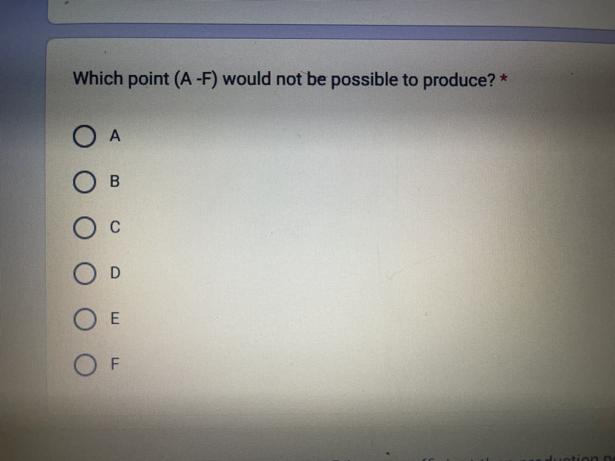 Which point (A -F) would not be possible to produce? *
O A
OB
O
OD
OE
OF
duoti