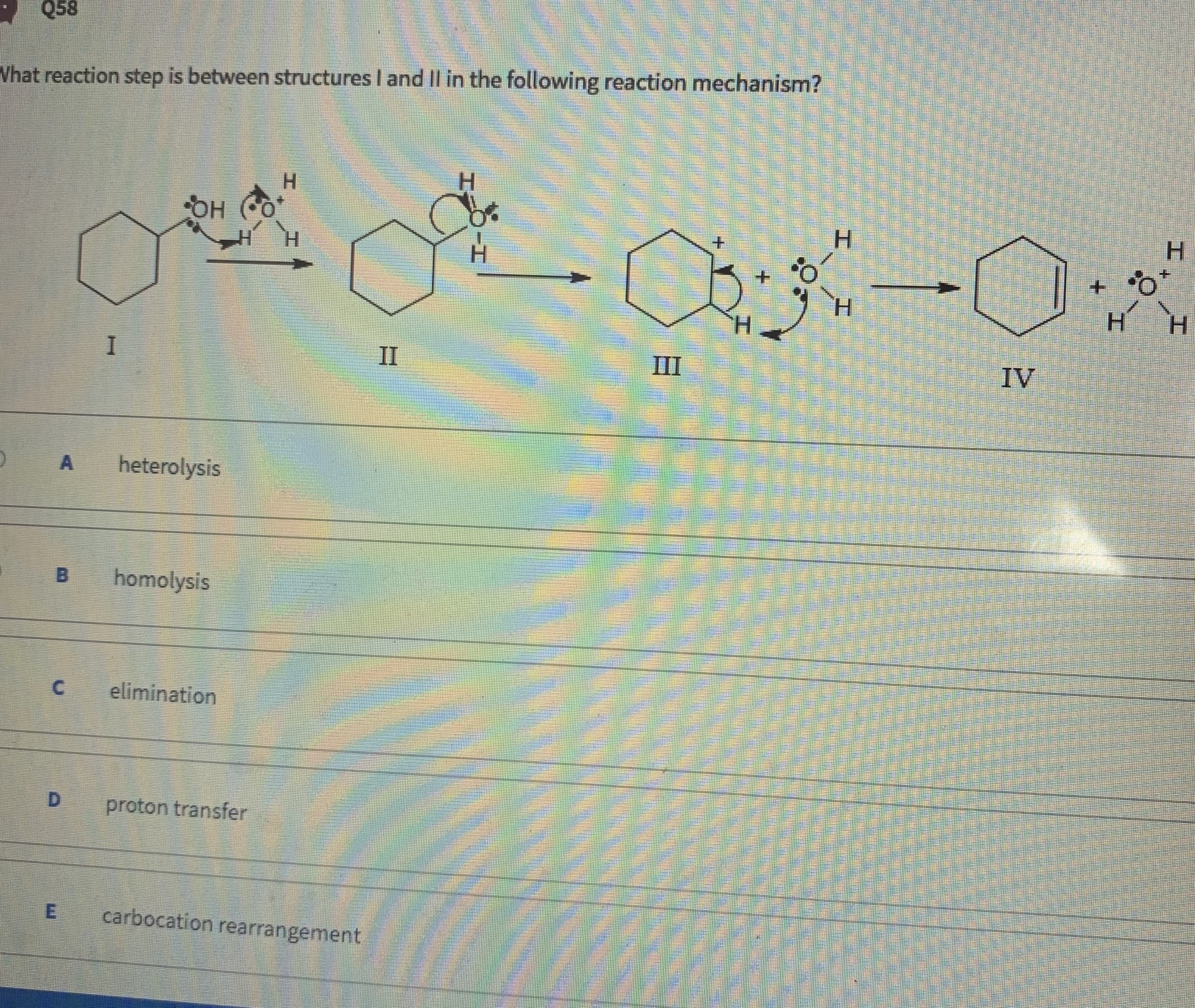 "hat reaction step is between structures I and II in the following reaction mechanism?
