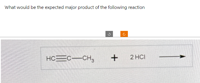 What would be the expected major product of the following reaction
n
HC=C CH3
+ 2 HCI