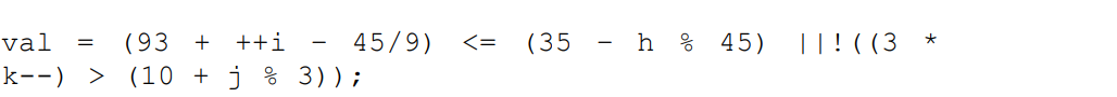 (35 - h % 45)
45/9)
k--) > (10 + j % 3) );
val
(93 +
++i
<=
||!((3
