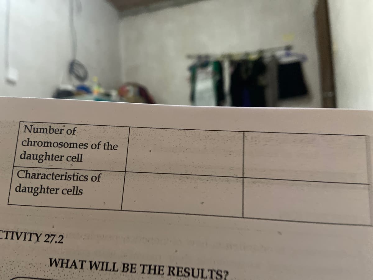 Number of
chromosomes of the
daughter cell
Characteristics of
daughter cells
CTIVITY 27.2
WHAT WILL BE THE RESULTS?