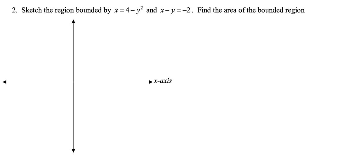 2. Sketch the region bounded by x=4- y and x-y=-2. Find the area of the bounded region
х-ахis
